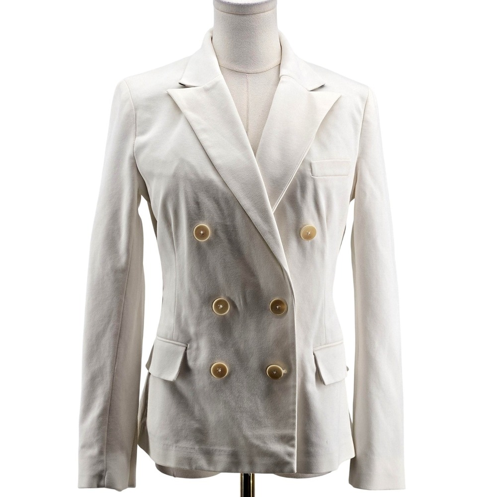 Polo Ralph Lauren Blazer‎ Womens 4 White Twill Lined Slim Six-Button Jacket